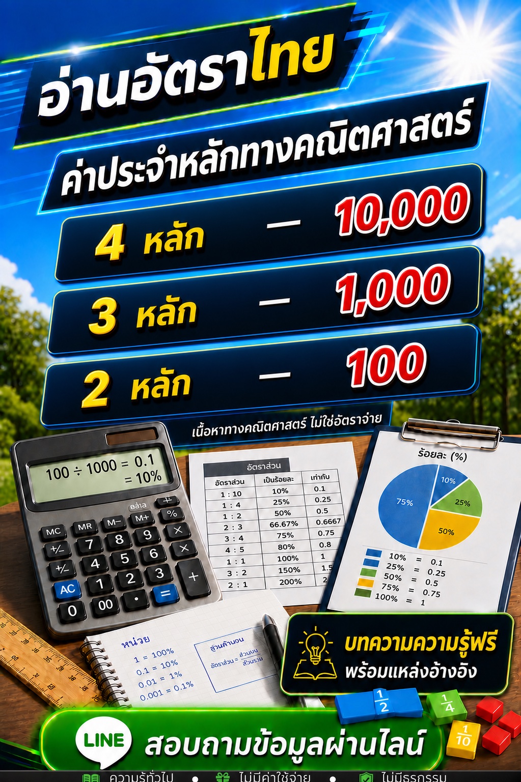 สื่อแนะนำความรู้เรื่องค่าประจำหลัก อัตราส่วน ร้อยละ และฐานคำนวณของอ่านอัตราไทย